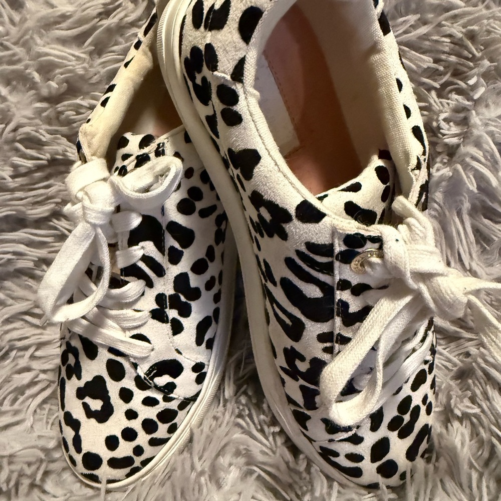Topshop Womens Leopard Print Low Top Sneakers Black White Lace Up Shoes 5/38